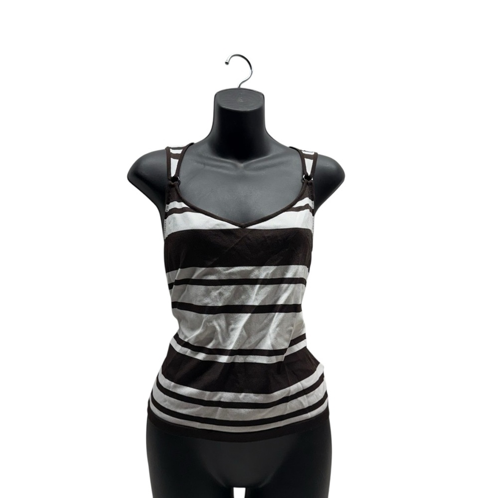 Jones New York Y2K Striped V-Neck Ring Strap Tank Top